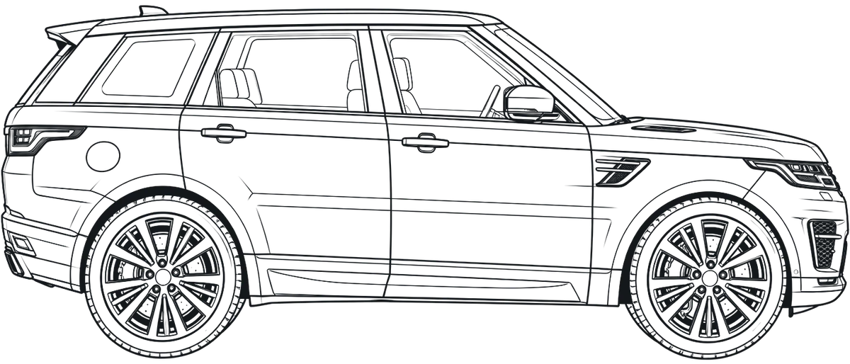 Bočný pohľad na Range Rover Sport s očíslovanými oblasťami. Vyberte oblasť a zobrazia sa jej diely.